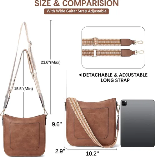 Miniatura 4 de BOSTANTEN Bolsas cruzadas de hombro para mujer, de piel vegana, a la moda, con correa de guitarra ajustable