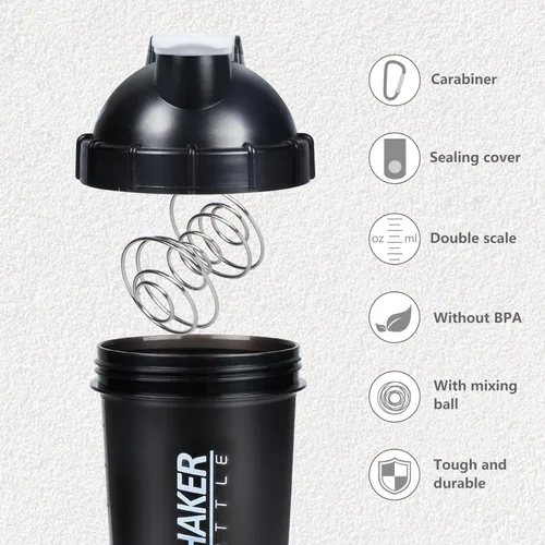 Miniatura 2 de Shaker Bottle - Botellas mezcladoras de proteínas de 18 onzas con almacenamiento de polvo y estuche para píldoras, 16.9 fl oz, taza agitadora