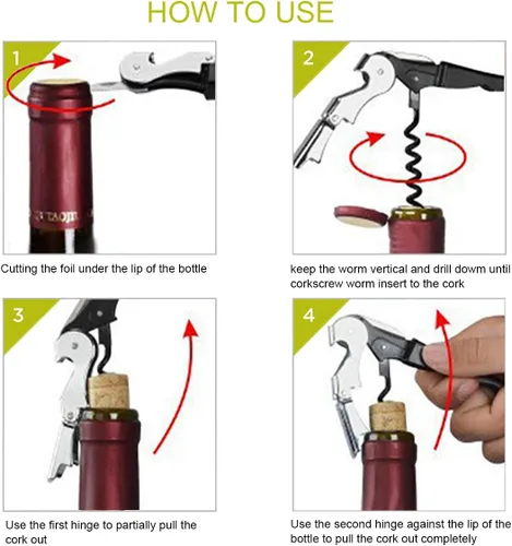 Miniatura 7 de Sacacorchos de camarero profesional con cortador de aluminio, abridor manual de botellas de vino para servidores, camareros y camareros (1, negro)