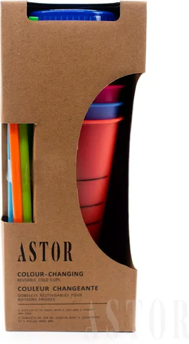 Miniatura 6 de ASTOR - Vasos que cambian de color Juego de 5 vasos reutilizables con tapas y pajitas Vaso frío de 24 onzas Vasos de café helado