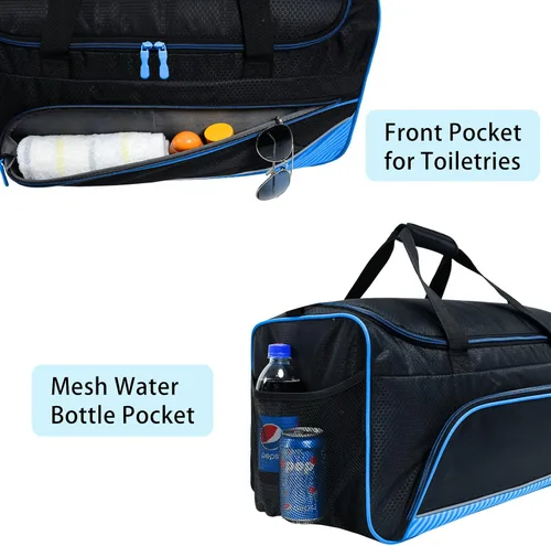 Miniatura 6 de Uarition Bolsa de gimnasio para hombre, 21 pulgadas, grande, para viajes y deportes, AzulNegro, Bolsa de gimnasio para hombre
