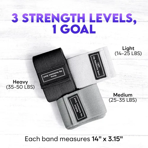 Miniatura 2 de Bandas anchas de resistencia de tela para entrenar 3 bandas antideslizantes de nivel de fuerza para mujeres y hombres Viene con una bolsa y Negro