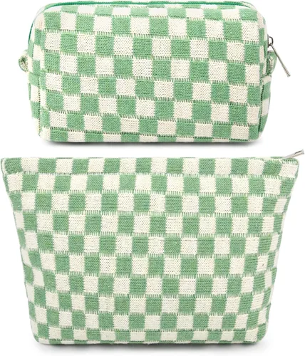 Miniatura 59 de SOIDRAM 2 Piezas de Bolsa de Maquillaje a Rayas Grande, Bolsa de Cosméticos de Cordura de Gran Capacidad, Bolsa de Lona Mixta de Artículos de Rayas