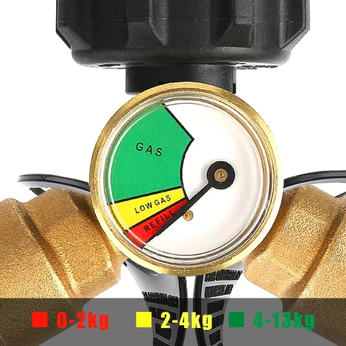Miniatura 4 de Conexión de tanque de propano doble, adaptador divisor en Y de tanque de propano con manómetro, indicador de nivel, medidor de presión de gas