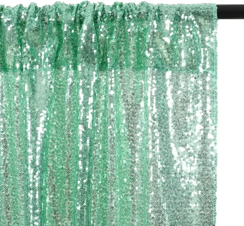 Miniatura 9 de Poise3EHome Cortina de telón de fondo de lentejuelas verde menta, 2 paneles, 2 x 8 pies, poliéster, para decoración de fiestas y bodas
