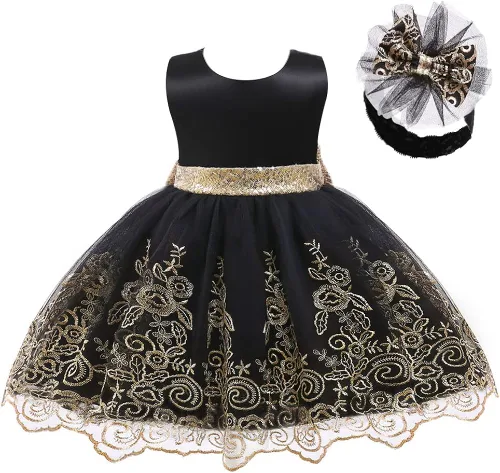 Miniatura 4 de LZH - Vestido de encaje con volantes y tocados para bebés, vestidos de flores con lazo para fiestas y bodas