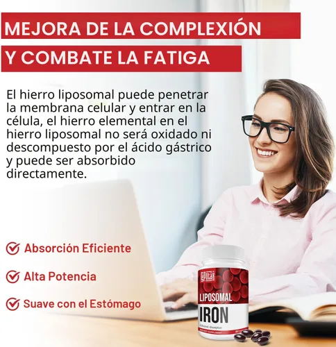 Miniatura 5 de Suplemento liposomal de hierro Fe para mujeres, suplemento de hierro de 65 mg con ácido fólico y vitamina B12 para hombres, apoyo diario de sangre
