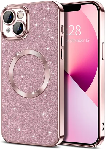 Miniatura 49 de Hython Funda para iPhone 13 Pro Max con purpurina, fundas magnéticas transparentes para teléfono con protector de lente de cámara