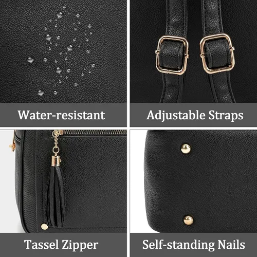 Miniatura 5 de Mini mochila antirrobo para mujer, bonita mochila escolar para adolescentes y niñas con cremallera segura y borla, Negro, Mochilas de viaje