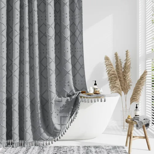 Miniatura 27 de Dynamene Cortina de ducha de tela de 36 x 72 pulgadas, diseño bohemio, geométrico, a rayas, para baño, juego de cortina de ducha estrecha gruesa
