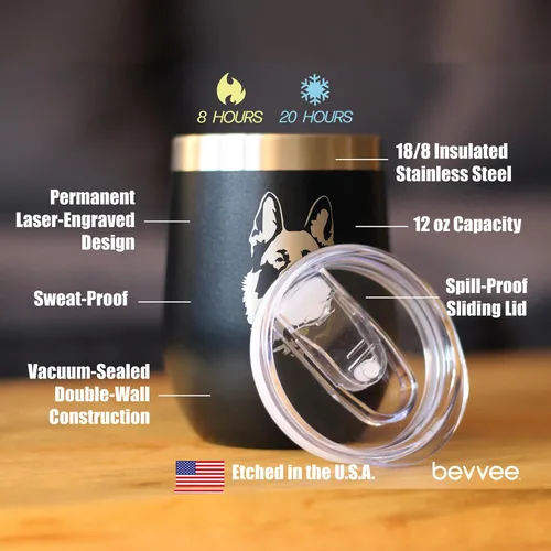Miniatura 5 de Custom German Shepherd Personalized Wine Tumbler with Sliding Lid - Stemless Stainless Steel Insulated Cup - German Shepherds Outdoor Camping Mug
