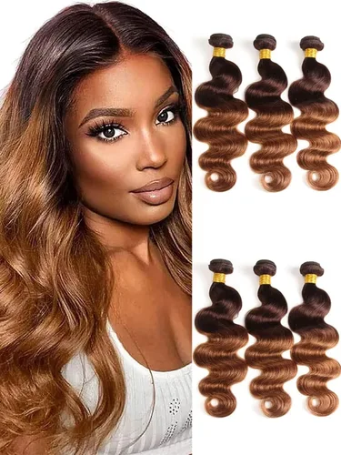 Cabello Brasileño Ondulado Degradado de 2 Tonos 3 Paquetes Cabello Humano Virgen Remy Brasileño Paquetes de Tejido de Cabello Ondulado 100% Sin