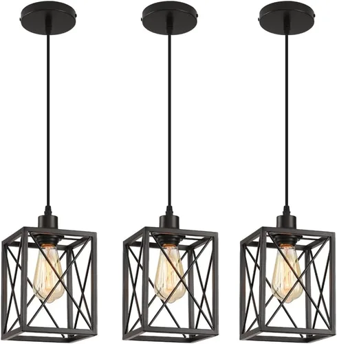 Miniatura 18 de Lámpara colgante de granja, luces colgantes negras para isla de cocina, lámpara colgante industrial con pantalla de luz, iluminación colgante