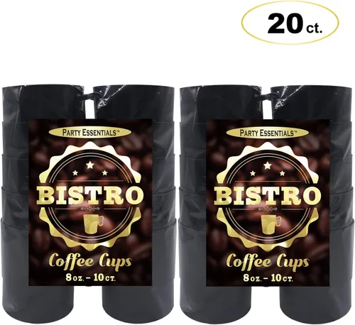 Miniatura 3 de Party Essentials Taza de café de plástico duro de 8 onzas con asa, 20 unidades, color negro bistró