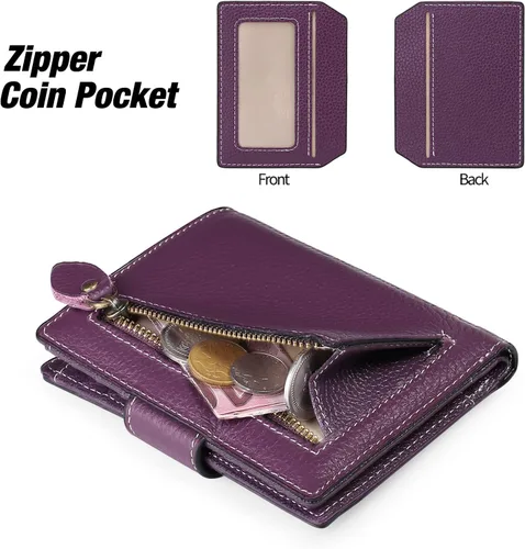 Miniatura 5 de FALAN MULE - Cartera de cuero auténtico para mujer, pequeña plegable , compacta, con interferencia de radiofrecuencia (RFID)