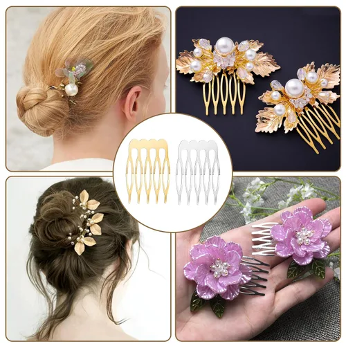 Miniatura 4 de 20 peines pequeños de dientes franceses para el cabello, color plateado y dorado, para cabello fino