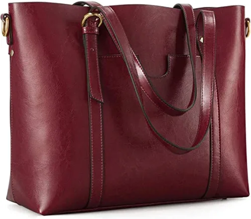 Kattee Bolso de mano de cuero genuino para mujer, bolsos suaves de hombro vintage, bolso de mano superior de moda de gran capacidad