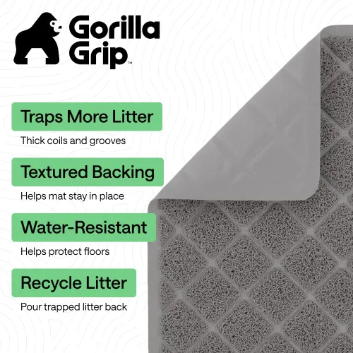 Miniatura 2 de GORILLA GRIP Tapete para caja de arena para gatos, resistente al agua, respaldo texturizado, fácil de limpiar, menos residuos y suelos limpios, 24 x