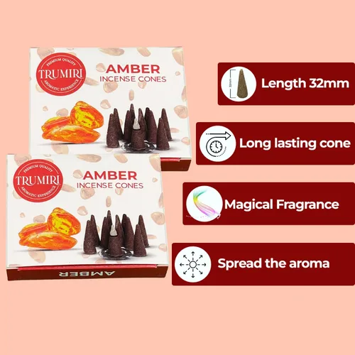 Miniatura 5 de TRUMIRI Incienso ámbar – Paquete de 20 conos (2 x 10) – Incienso de cono perfumado