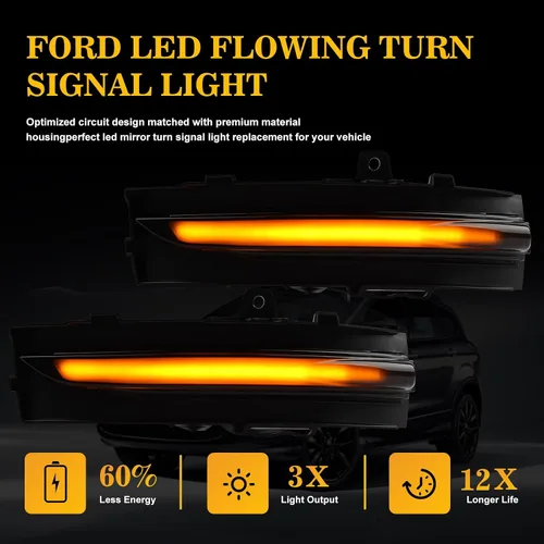Miniatura 5 de [2 piezas] Luces de señal de giro secuenciales de espejo lateral para Ford Edge 2015 2016 2017 2018 lente ahumada ensamblada FT4B13B382AA