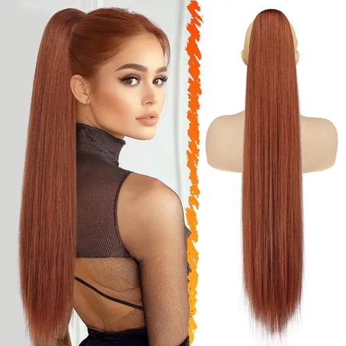 Miniatura 15 de BARSDAR Extensión de cola de caballo corta y recta - Extensiones de pelo con cordón de 16 pulgadas, rubio para mujeres - Extensiones de pelo Rubio