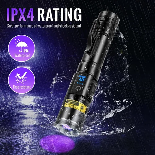 Miniatura 9 de DARKBEAM Linterna UV 365nm y 395nm Luz Negra Dual, Linterna Ultravioleta LED Recargable por USB con Luz Negra, Lámpara Woods Enfocable Potente