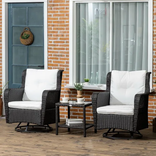 Miniatura 2 de Outsunny Juego de muebles de mimbre para exteriores de 3 piezas, juego de muebles de ratán con mesa de centro de cristal y sillas de porche