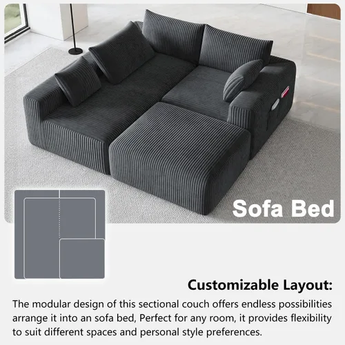 Miniatura 9 de 108" Cloud Couch Modular Sectional Sofa for Living Room, L Shaped Boneless Couch with Deep Seat Chaise, No Assembly Required Foam Sleeper Sofa for