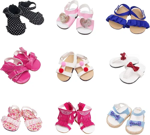 Miniatura 5 de 5 pares de zapatos + 2 pares de calcetines para zapatos y botas para muñeca 18 inch Zapatos American muñecas accesorios 100% Get Panda o Patines