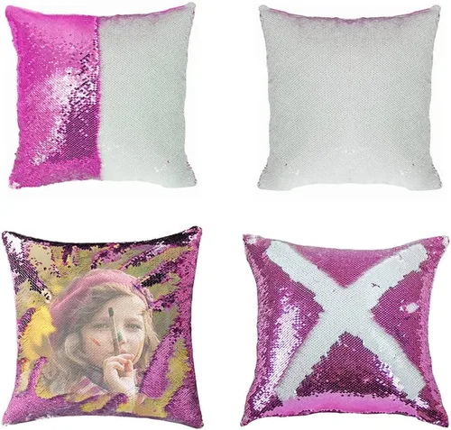 Miniatura 25 de Paquete de 2 fundas de almohada de lentejuelas sublimadas de 16 x 16 pulgadas, fundas de almohada reversibles con purpurina para regalos