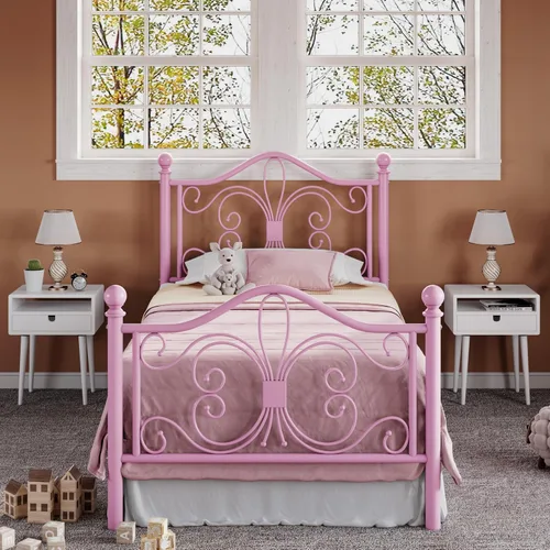 Miniatura 11 de Allewie Base de cama de tamaño matrimonial con cabecero, marco de cama de metal con cabecero y estribo de diseño de mariposa, no necesita somier