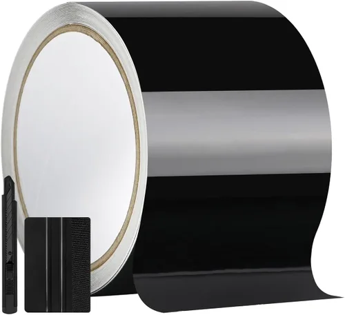 Envoltura de Vinilo Negro Brillante de 4 Pulgadas x 30 Pies para Eliminación de Cromo, Moldura de Ventana, Protector de Umbral de Puerta de