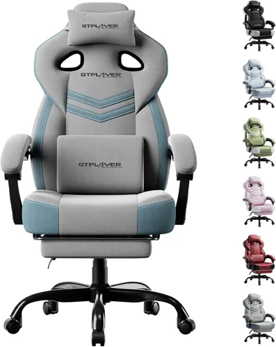 Miniatura 10 de GTPLAYER Sillas de juegos para adultos, asiento ergonómico grande y alto para juegos con reposapiés y soporte lumbar, cómoda silla de oficina