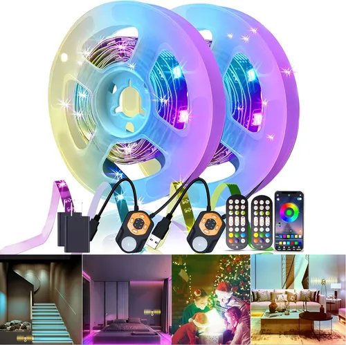 Miniatura 7 de Tira de luz LED con sensor de movimiento debajo de la cama, 9.84 pies, control remoto/aplicación, regulable, sincronización de música, temporizador