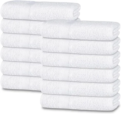 White Classic Paquete de 12 toallas faciales de algodón, 100% algodón hilado en anillo, toallas de spa ultrasuaves y absorbentes, para baño, cocina