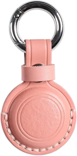 Miniatura 20 de Llavero de Cuero Genuino Compatible con Airtag, Soporte Seguro para Llavero de Air Tag Funda de Cubierta Anillo de Llavero Accesorios - Rosa V2.0