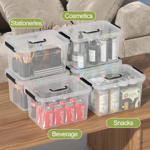 Miniatura 5 de Cajas transparentes de 10 litros con asas, contenedores de plástico para almacenamiento pequeños, juego de 6