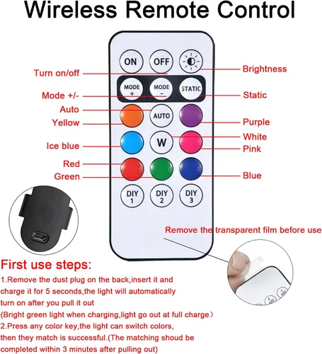 Miniatura 5 de Luces estroboscópicas inalámbricas con control remoto, motocicleta, coche, LED, 8 colores, anticolisión, carga USB, impermeables, luces