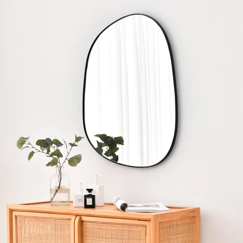 ELEHUME Espejo de pared asimétrico para decoración de 17.5 x 22.5 pulgadas, moderno espejo de pared con marco negro para sala de estar, baño, Negro