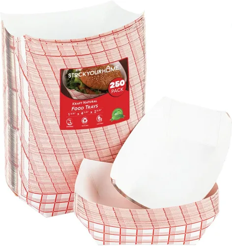 Miniatura 18 de Botes pequeños de papel para alimentos (paquete de 100) bandejas desechables de 1 libra a cuadros rojos y blancos, botes de comida ecológicos, botes