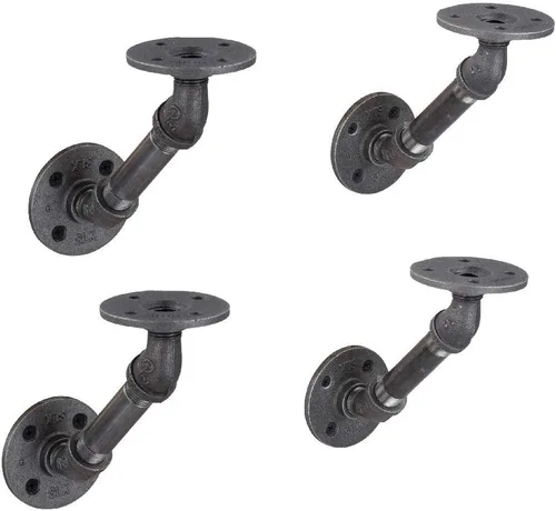 Soportes de estante angulares industriales rústicos – Juego de cuatro soportes de doble brida de tubo de 4 pulgadas, accesorios de metal de hierro