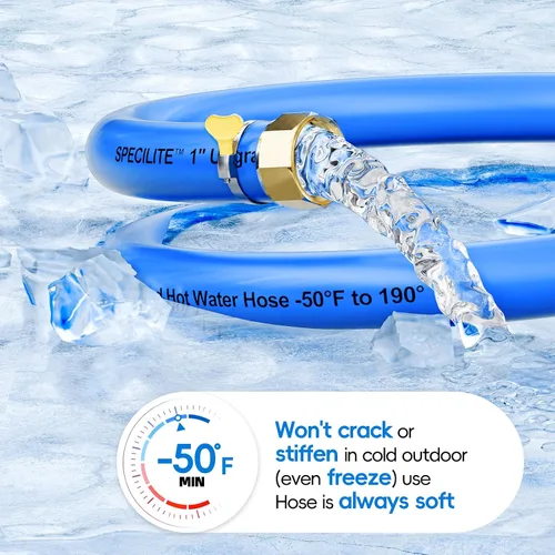 Miniatura 3 de SPECILITE Manguera de agua de jardín caliente/fría de 5 pies x 1 pulgada, -50 ℉ a 190 ℉, resistente, flexible, explosión de 605 psi, ligera, tubo