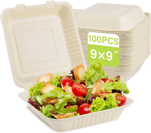 Miniatura 9 de greensight Contenedor de comida compostable para llevar 8 x 8, paquete de 50 cajas de comida desechables para llevar, contenedor de alimentos 8x8