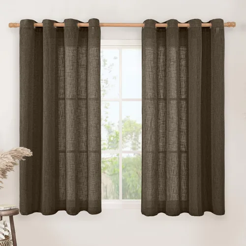 Miniatura 13 de LAMIT Cortinas de lino sintético para dormitorio, paneles filtrantes de luz, cortinas de lino con protección de privacidad con ojales para ventanas