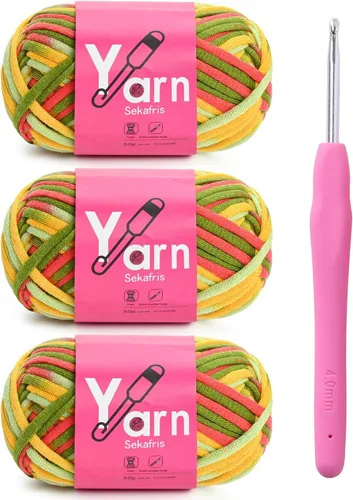 Miniatura 19 de Hilo de Crochet con Hilo de Algodón para Crochet – Hilos de Crochet Tejido para Principiantes con Puntadas Fáciles de Ver – Hilo para Crochet