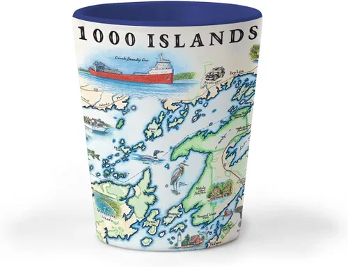 Xplorer Maps 1000 Islands Map - Vaso de chupito de cerámica de 1.5 onzas, sin BPA, regalo duradero para el hogar, oficina, bar o recuerdo