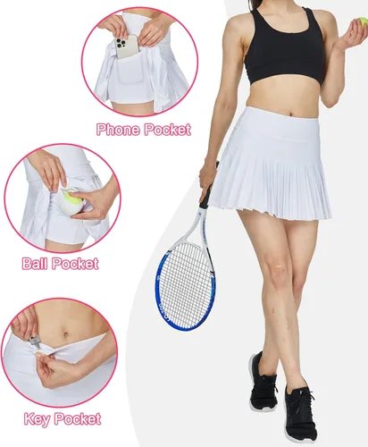 Miniatura 3 de HonourSex Falda de Tenis Plisada para Mujer, Faldas de Golf con Bolsillos, Falda con Pantalones Cortos para Entrenamiento, Deportes, Senderismo
