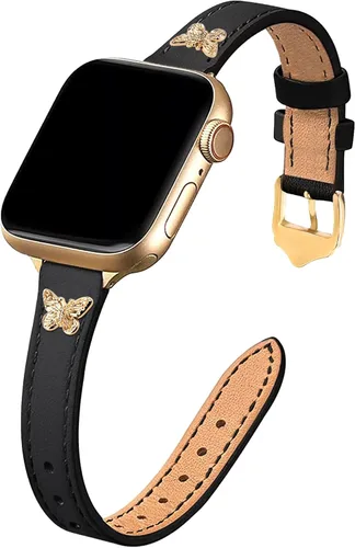 Miniatura 21 de JR.DM Correas de cuero delgadas compatibles con Apple Watch Band 1.496 in 1.575 in 1.614 in 1.654 in 1.732 in 1.772 in 1.811 in 1.929 in, correa