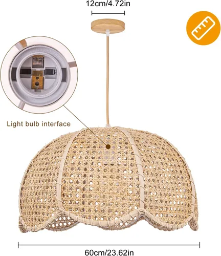Miniatura 7 de Arturesthome Lámpara Colgante de Ratán Tejido de 1 Luz, Candelabro de Techo en Forma de Flor Tejido a Mano, Pantalla de Lámpara Colgante Hecha a