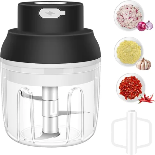 Picadora de ajos eléctrica, 250ML trituradora de ajos con batidor de huevos, mini picadora de verduras portátil, molinillo y machacador de cebollas,